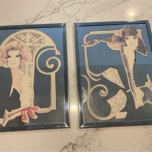 Vintage William Tara Art Deco Style Framed mirrored pictures